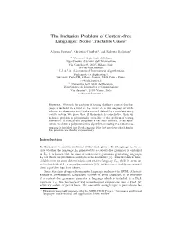The Inclusion Problem of Context-Free Languages: Some Tractable Cases?