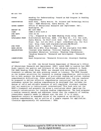 Toward an R&D Program in Reading Comprehension