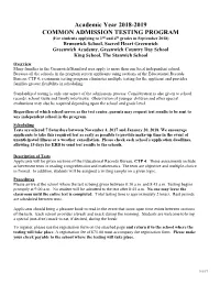 Academic Year 2018-2019 COMMON ADMISSION TESTING PROGRAM
