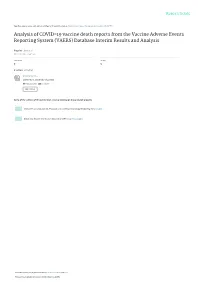 Analysis of COVID-19 Vaccine Death Reports from the Vaccine Adverse Events Reporting System (VAERS) Database Interim Results and Analysis