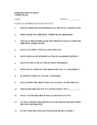 CITIZEN KANE Assignment
