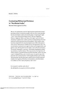 Contesting Militarized Violence in “Northeast India” Women Poets Against Conﬂict