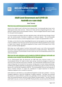 Multi-Level Government and COVID-19: Australia As a Case Study
