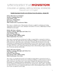 Spring 2021 ENGL 1304: First Year Writing II Satisfies