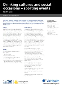 Drinking Cultures and Social Occasions – Sporting Events Fact Sheet