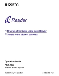 Sony Reader PRS-500 Operation Guide