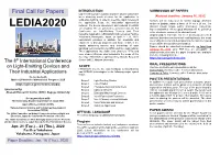 Call for Papers Light-Emitting Diodes (Leds) and Laser Diodes (Lds) Have Been Attracting Much Attention for the Application to Abstract Deadline: January 16, 2020
