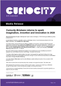 Curiocity Brisbane Returns to Spark Imagination, Invention and Innovation in 2020