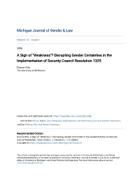 Disrupting Gender Certainties in the Implementation of Security Council Resolution 1325