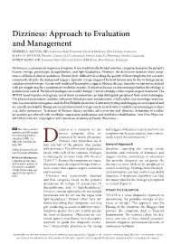 Dizziness: Approach to Evaluation and Management HERBERT L