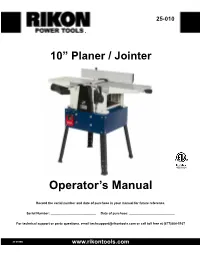 10” Planer / Jointer Operator's Manual