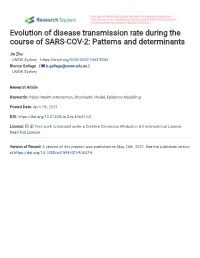 Evolution of Disease Transmission During the Course of SARS-COV-2: Patterns and Determinants