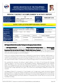 Monthly District Accomplishment & Activity Report