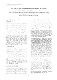 State of the Art of the Geothermal Resources in Croatia in the Year 2004