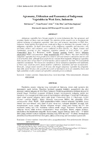 Agronomy, Utilization and Economics of Indigenous Vegetables in West Java, Indonesia
