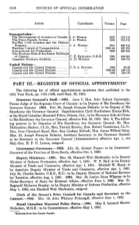PART III.—REGISTER of OFFICIAL APPOINTMENTS* the Following List of Official Appointments Continues That Published in the 1951 Year Book, Pp