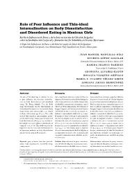 Role of Peer Influence and Thin-Ideal Internalization on Body Dissatisfaction and Disordered Eating in Mexican Girls