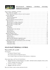 Spacecraft Thermal Control Systems, Missions and Needs
