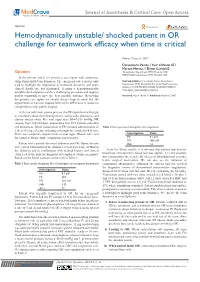 Hemodynamically Unstable/ Shocked Patient in OR. Challenge For