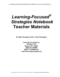 Learning-Focused Strategies Notebook Teacher Materials