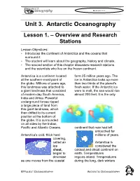 Unit 3. Antarctic Oceanography Lesson 1