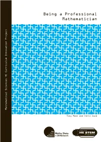 Booklet Details the Curriculum Resources Created by the Project ‘Being a Professional Mathematician’