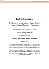 Esoteric Quantization the Esoteric Imagination in David Bohm's Interpretation of Quantum Mechanics