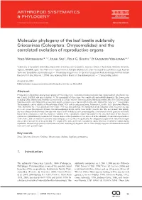 Coleoptera: Chrysomelidae) and the Correlated Evolution of Reproductive Organs