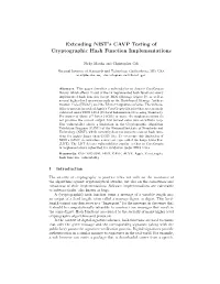 Extending NIST's CAVP Testing of Cryptographic Hash Function