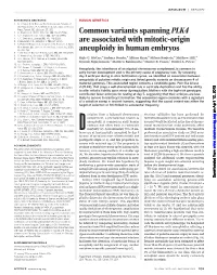 Common Variants Spanning PLK4 Are Associated with Mitotic-Origin Aneuploidy in Human Embryos Rajiv C