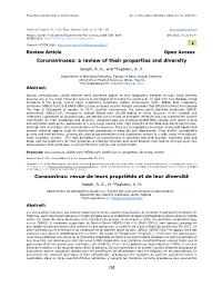 Coronaviruses: a Review of Their Properties and Diversity