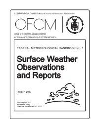 Federal Meteorological Handbook Number 1: Surface Weather Observations and Reports