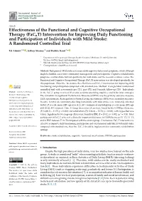 (Facot) Intervention for Improving Daily Functioning and Participation of Individuals with Mild Stroke: a Randomized Controlled Trial