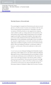 The Early Clarinet: a Practical Guide Colin Lawson Frontmatter More Information