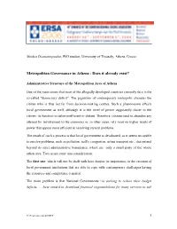 Metropolitan Governance in Athens - Does It Already Exist?
