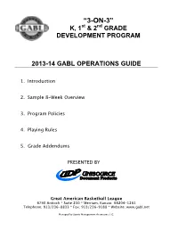 “3-ON-3” K, 1 St & 2 Nd GRADE DEVELOPMENT PROGRAM