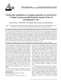 Cholinergic Modulation of Synaptic Properties of Cortical Layer VI Input to Posteromedial Thalamic Nucleus of the Rat Investigated in Vitro