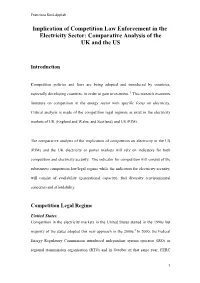 Implication of Competition Law Enforcement in the Electricity Sector: Comparative Analysis of the UK and the US