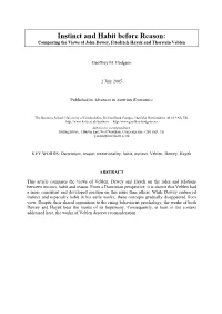 Instinct and Habit Before Reason: Comparing the Views of John Dewey, Friedrich Hayek and Thorstein Veblen