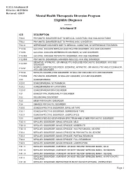 Mental Health Therapeutic Diversion Program Eligibility Diagnoses ------Attachment B