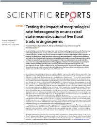 Testing the Impact of Morphological Rate Heterogeneity on Ancestral State Reconstruction of Five Floral Traits in Angiosperms