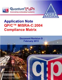Application Note: QP/C MISRA-C:2004 Compliance Matrix