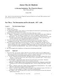 Christian History Answer Key Part Three and Four