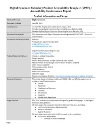 Digital Commons Voluntary Product Accessibility Template (VPAT) / Accessibility Conformance Report Product Information and Scope