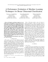 A Performance Evaluation of Machine Learning Techniques for Breast Ultrasound Classification