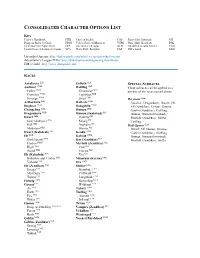 Consolidated Character Options List