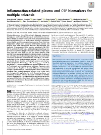 Inflammation-Related Plasma and CSF Biomarkers for Multiple Sclerosis
