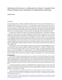 Mathematical Discourse in Philosophical Authors: Examples from Theon of Smyrna and Cleomedes on Mathematical Astronomy