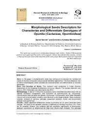 Morphological Seeds Descriptors for Characterize and Differentiate Genotypes of Opuntia (Cactaceae, Opuntioideae)
