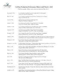 Performance History Until March 1, 2012 (Cuttime Ensemble Is Players Unless Otherwise Noted After May 2010.)